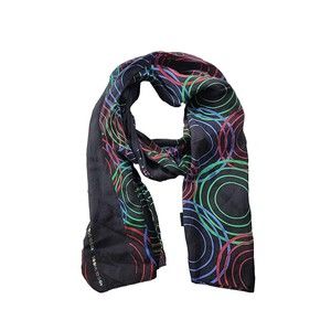 Rooms To Go 100% Silk Long Rectangle Scarf Black Multicolor Circles Geometric